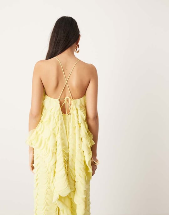 ASOS EDITION strukturerad cirkel draperad cami topp koord i citron - Image 3