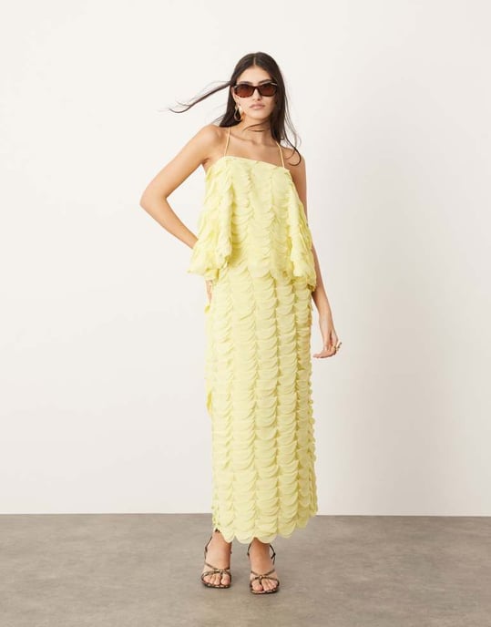 ASOS EDITION strukturerad cirkel draperad cami topp koord i citron - Image 4
