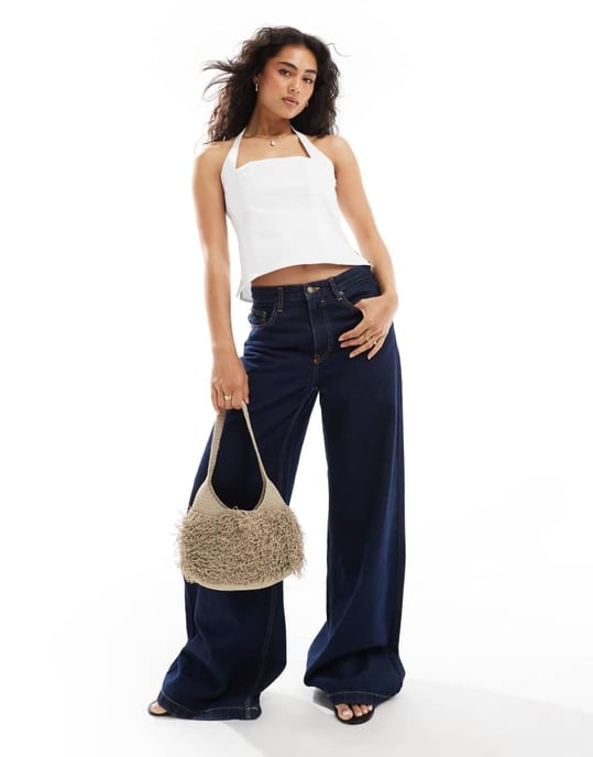 ASOS DESIGN poplin fyrkantig halsringning halterneck-top i vitt - Image 3