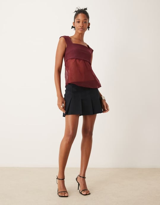 Abercrombie & Fitch genomskinlig babydoll topp i vinröd - Image 4