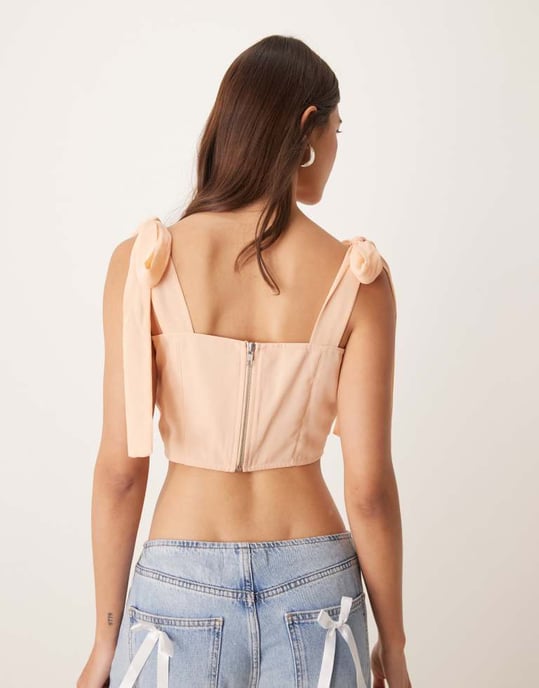 ASOS DESIGN chiffong med snörningsdetalj korselett i rosa - Image 3