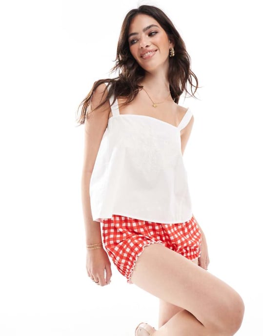 ASOS DESIGN poplin cami-top med broderi i vitt - Image 1