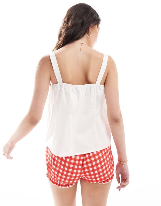 ASOS DESIGN poplin cami-top med broderi i vitt - Image 4