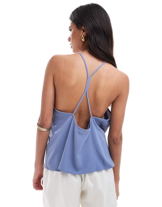 ASOS DESIGN cupro halterneck topp med sölja i isblå - Image 4