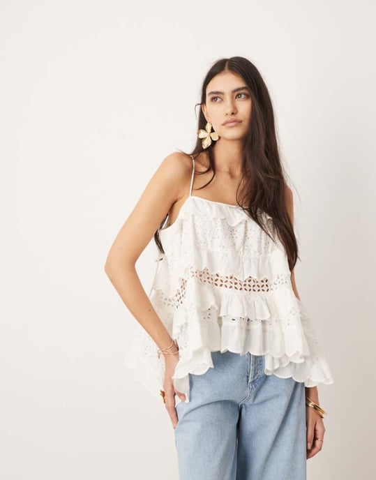 ASOS EDITION super full broderie spetstopp i vitt - Image 1