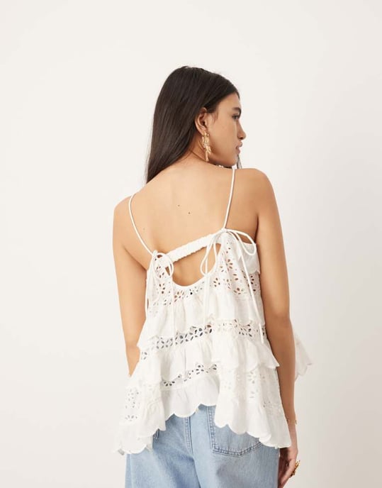 ASOS EDITION super full broderie spetstopp i vitt - Image 3