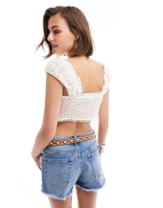 ASOS DESIGN spetsband framtill topp i elfenbensfärg - Image 2