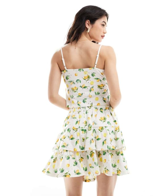 ASOS DESIGN broderad babydoll cami topp set i citronsmönster - Image 4