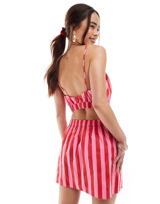 ASOS DESIGN kortad camisole-set i rosa och röd rand - Image 2