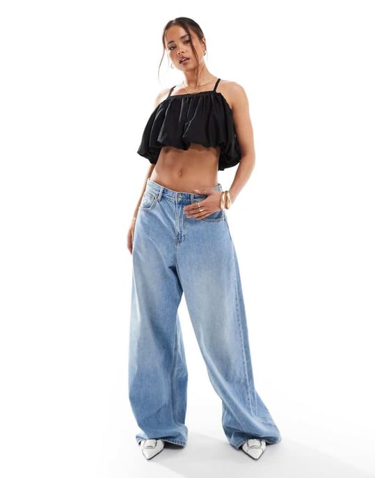 ASOS DESIGN bubbla crop cami-top i svart - Image 2