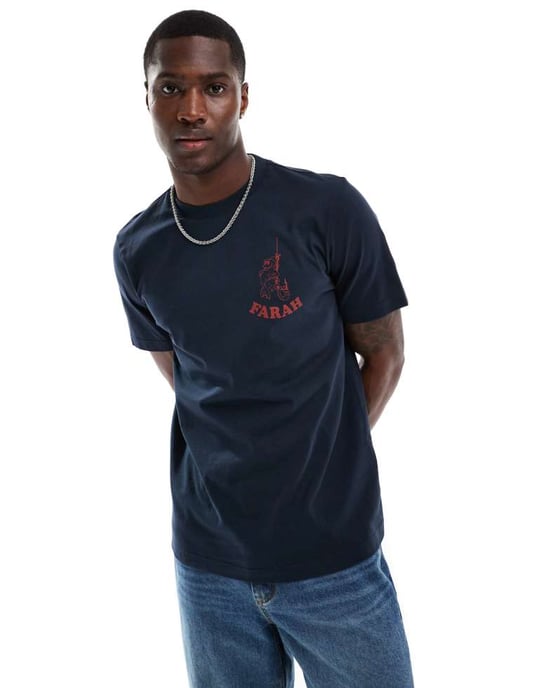 Farah grafisk t-shirt med rygg i marinblå - Image 2