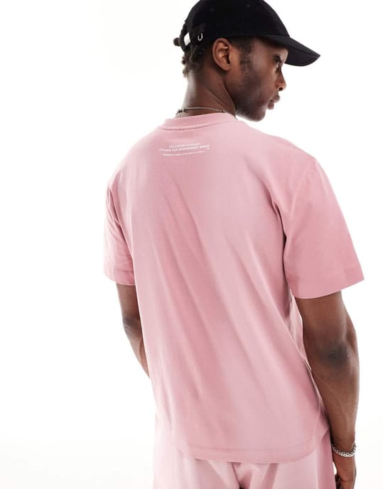 COLLUSION Unisex v-ringad skate t-shirt-co-ord i tvättad rosa - Image 4