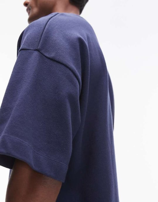 Topman premium tyngre avslappnad passform medellång ärm t-shirt 300gsm i marinblå - Image 4