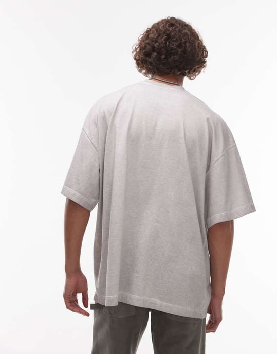 Topman avslappnad passform oljetvättad t-shirt i ljusgrå - Image 4