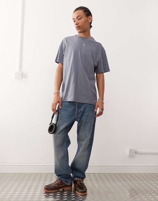 Weekday oversized t-shirt i stålblå - Image 2