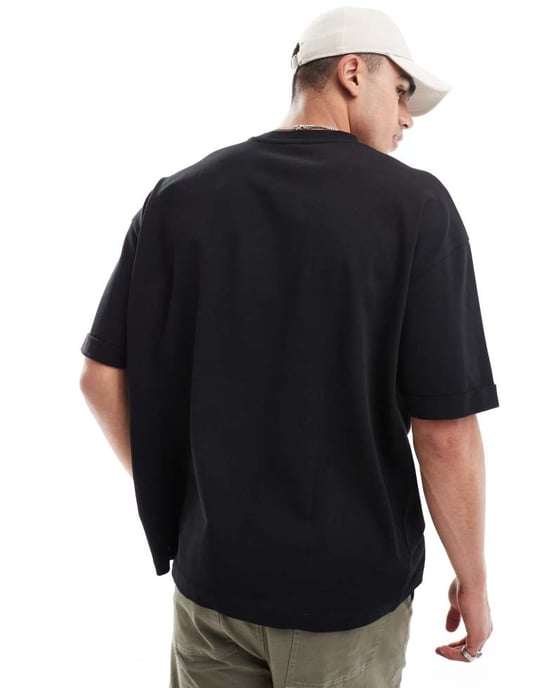 ASOS DESIGN tung oversized t-shirt med rullärm i svart - Image 4