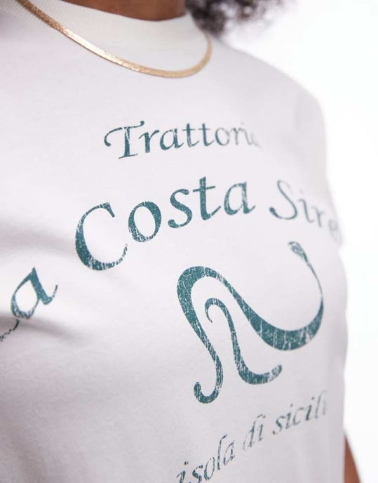Topshop grafisk trattoria la costa slim t-shirt i ecru - Image 4