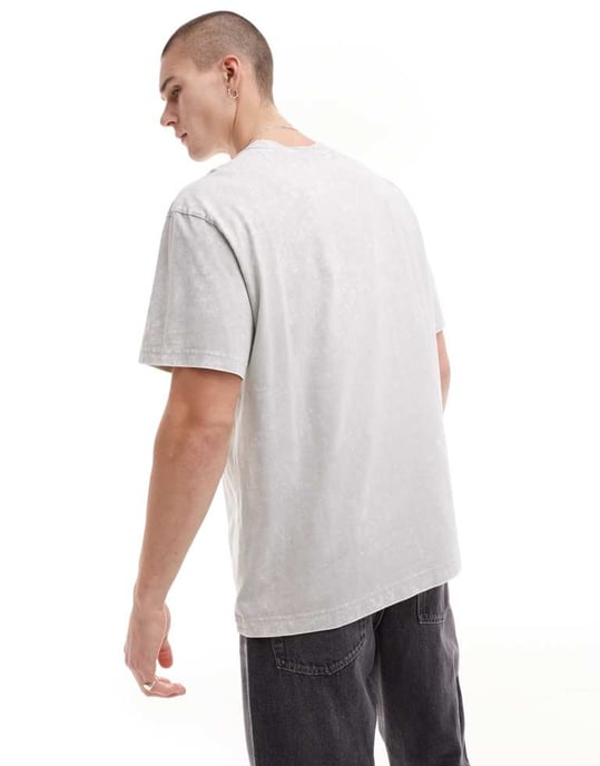 Weekday överdimensionerad t-shirt med grafiskt tryck ljusgrå syra-tvätt - Image 4