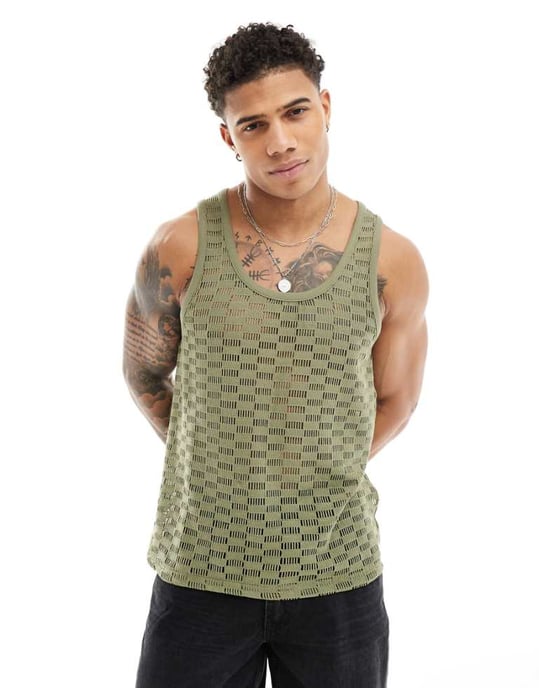 ASOS DESIGN väst i grön öppen virkning - Image 1