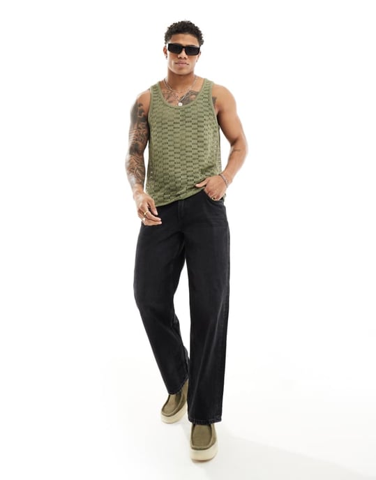 ASOS DESIGN väst i grön öppen virkning - Image 4