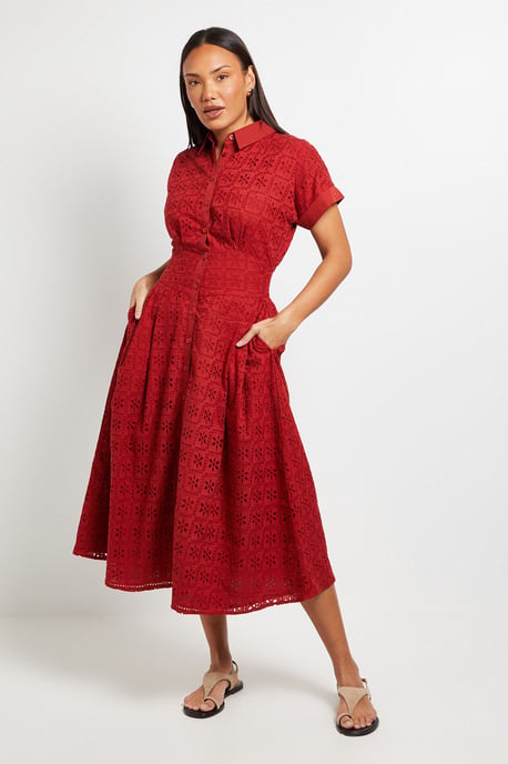 Broderie Short Sleeve Midi Dress - Image 1
