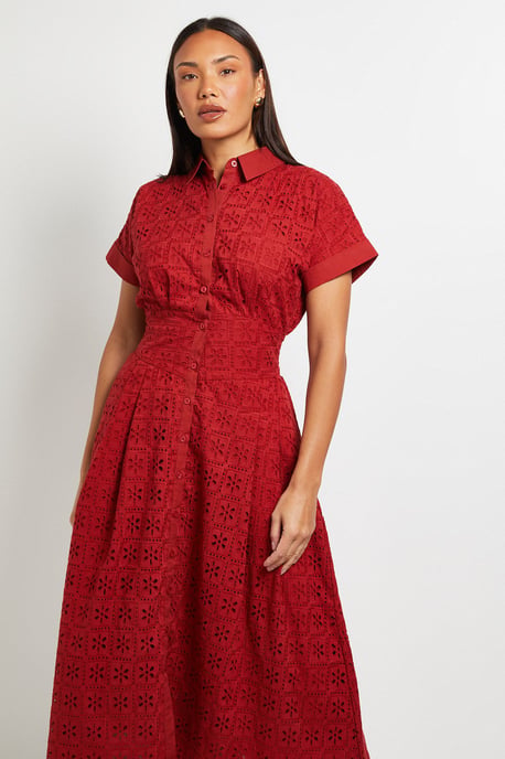Broderie Short Sleeve Midi Dress - Image 2