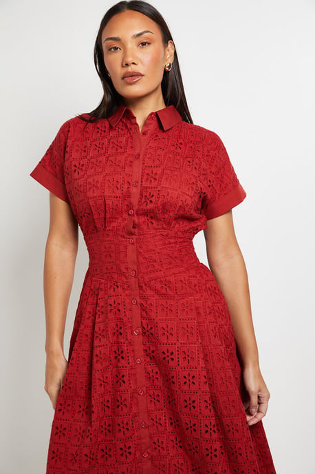 Broderie Short Sleeve Midi Dress - Image 4