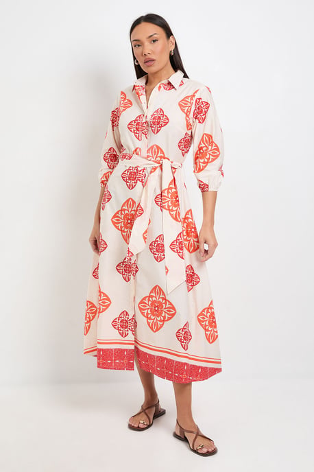 Volume Sleeve Belted Shirt Dress - Image 1
