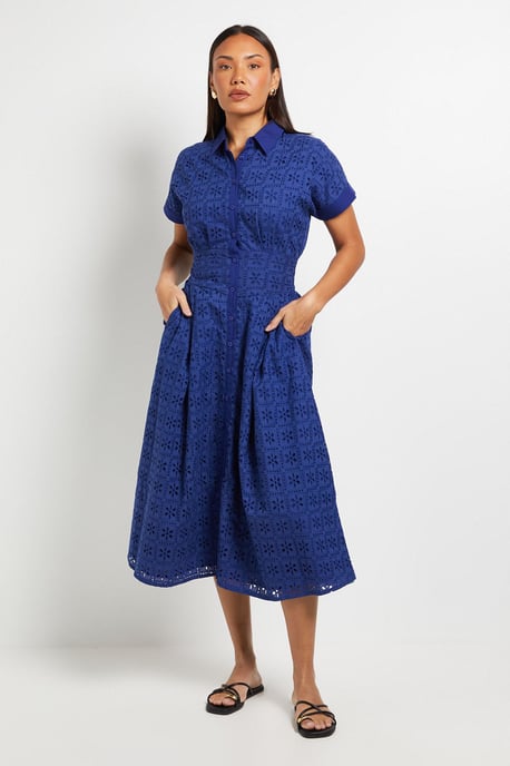 Broderie Short Sleeve Midi Dress - Image 1