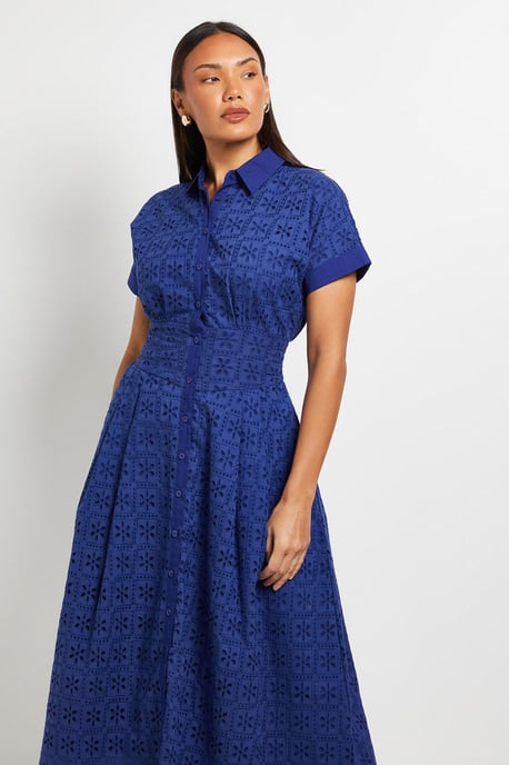 Broderie Short Sleeve Midi Dress - Image 2