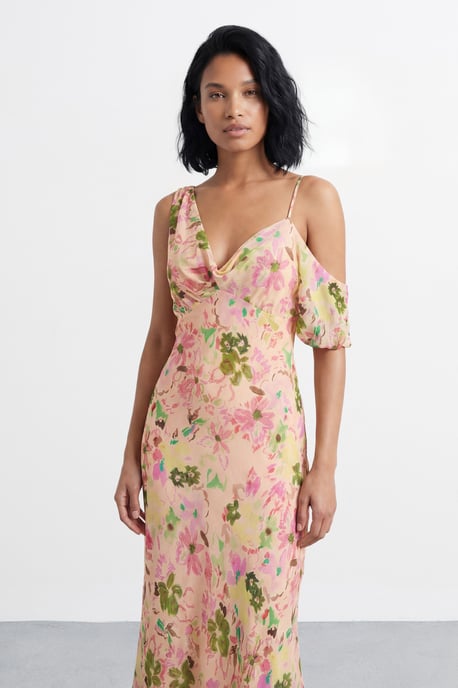 Twist Bodice Off Shoulder Floral Midi Dress - Image 4