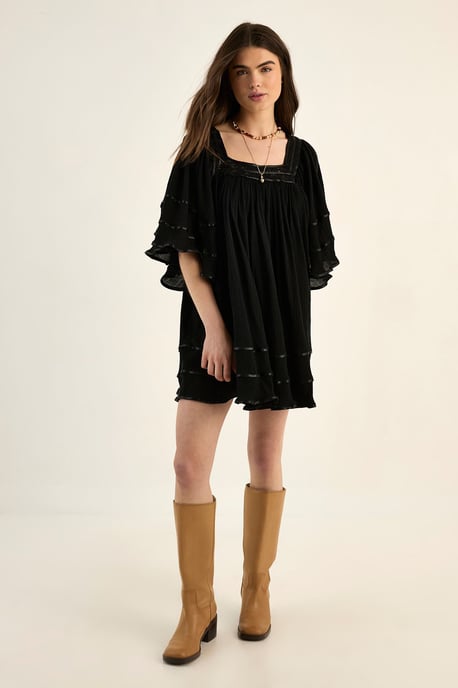 Crinkle Lace Trim Angel Sleeve Mini Dress - Image 2