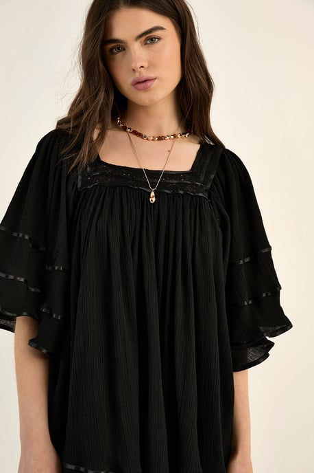 Crinkle Lace Trim Angel Sleeve Mini Dress - Image 3
