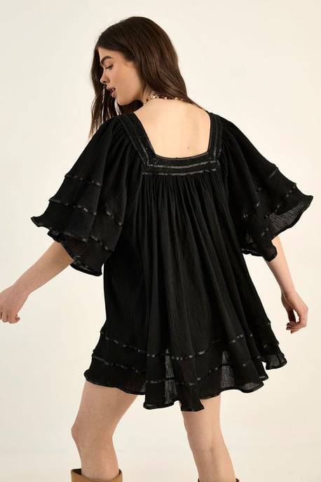 Crinkle Lace Trim Angel Sleeve Mini Dress - Image 4