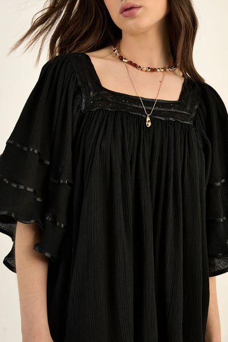Crinkle Lace Trim Angel Sleeve Mini Dress - Image 5