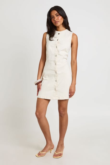 Seam Detail Button Down Denim Mini Dress - Image 3
