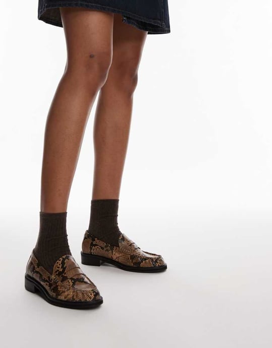 Topshop Carter loafers with ruched detail in snake print - Image 4
