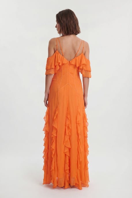 Crinkle Beaded Cold Shoulder Maxi Dress - Image 3