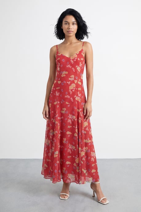 Floral and Spot Print Cowl Back Maxi Slip Dress - Image 1