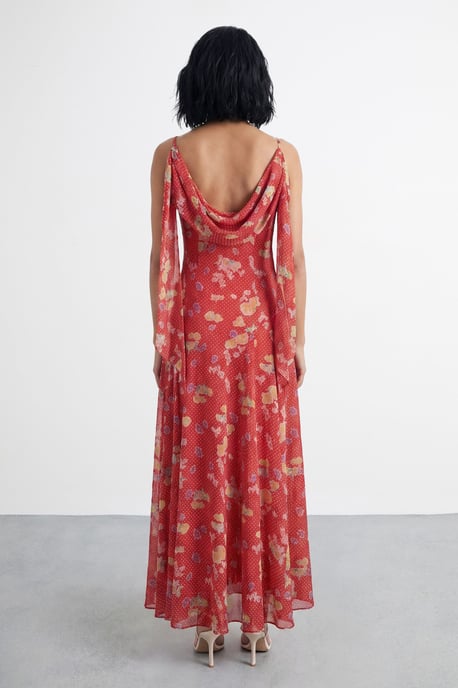 Floral and Spot Print Cowl Back Maxi Slip Dress - Image 3