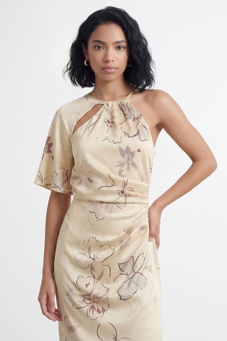 Floral Print Asymmetric One Sleeve Bias Maxi Dress With Keyhole - Image 4