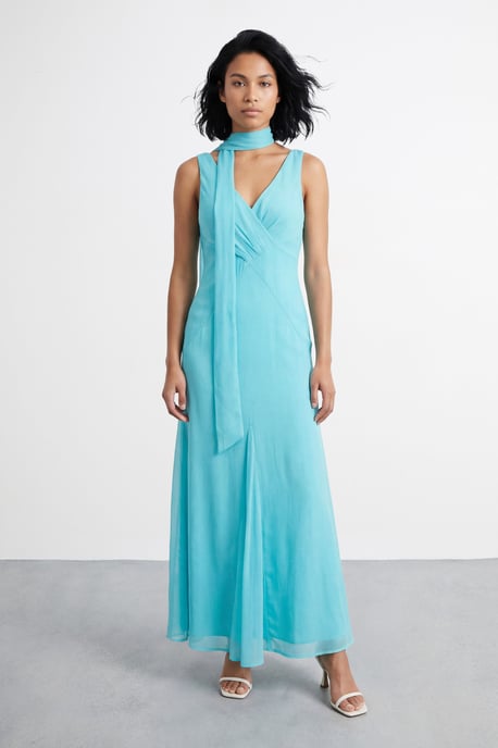 V Neck Scarf Detail Maxi Dress - Image 1