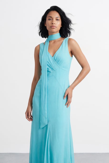 V Neck Scarf Detail Maxi Dress - Image 4
