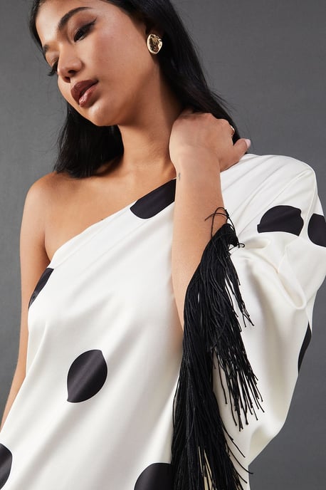Premium Fringe Trim One Shoulder Midi Dress - Image 2