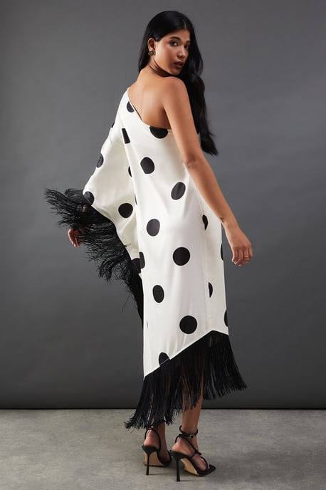 Premium Fringe Trim One Shoulder Midi Dress - Image 3
