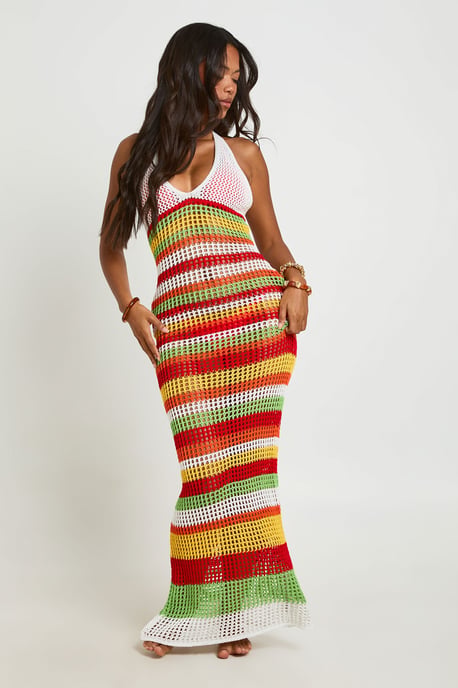 Beach Crochet Stripe Knitted Maxi Dress - Image 3