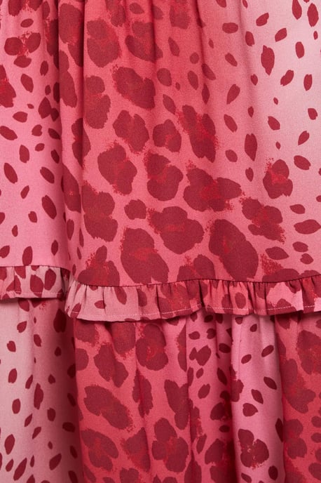 Petite Pink Animal Shirred Waist Angel Sleeve Tiered Maxi Dress - Image 5