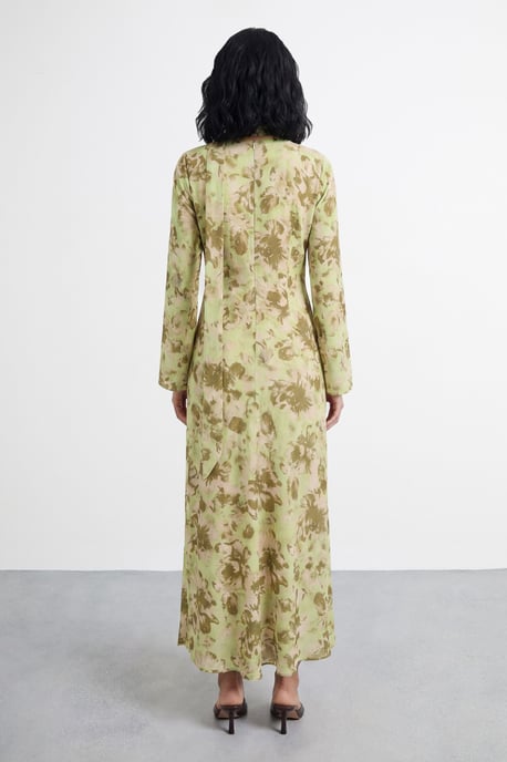 Petite Long Sleeve Cowl Neck Floral Print Ruffle Detail Maxi Dress - Image 3