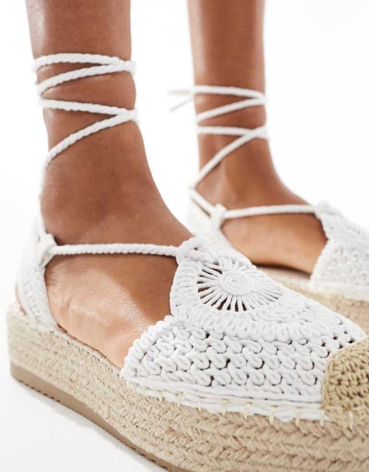 Glamorous crochet flat espadrilles in cream - Image 4