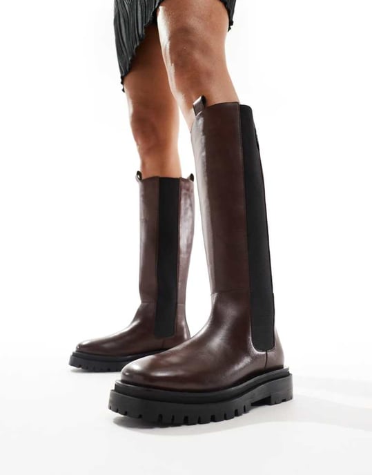 Walk London Dana tall chelsea boot in brown leather - Image 2